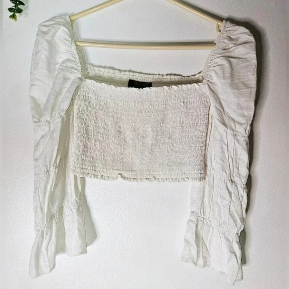Reformation Gala Top Boho Cropped Lenin Blend Oat  White Sz Small - Picture 4 of 9